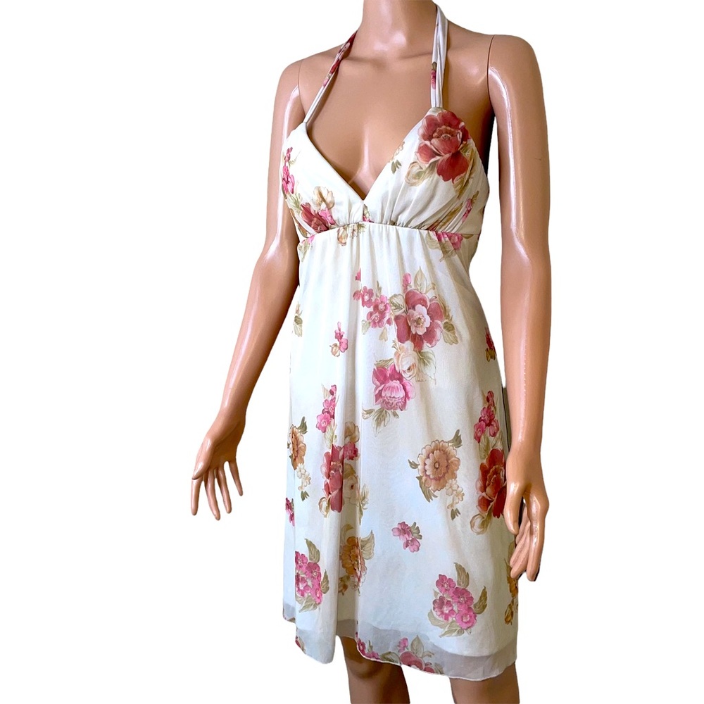 City Triangles floral babydoll halter top SZ SM